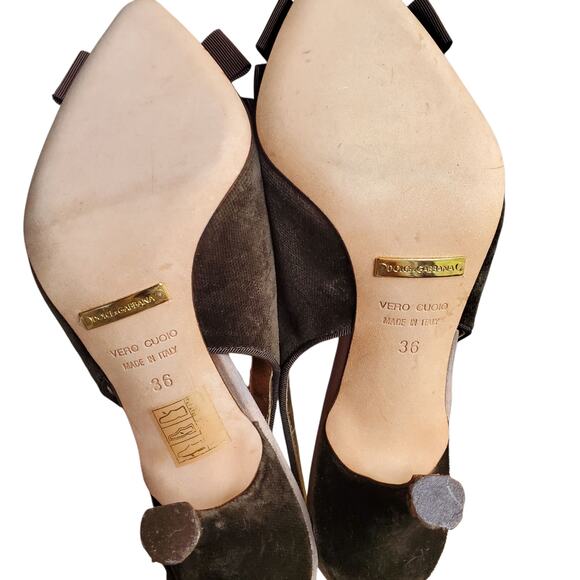 Dolce & Gabanna Brown Velvet Jeweled Embellished Slingback Kitten Heels - 36 EU - Picture 3 of 8